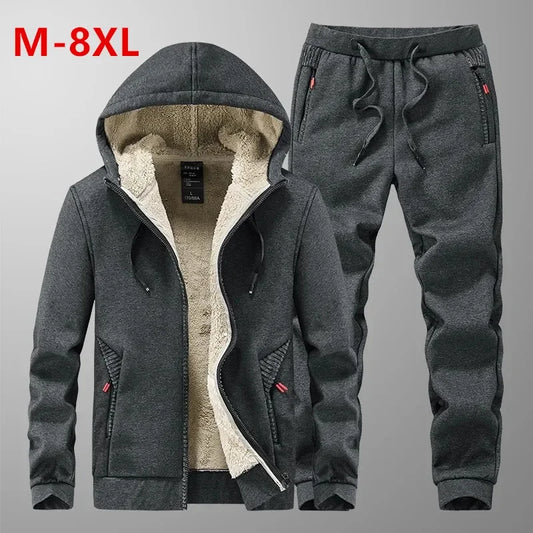 Men's Sets Jacket + pant Warm Fur Winter Sweatshirt