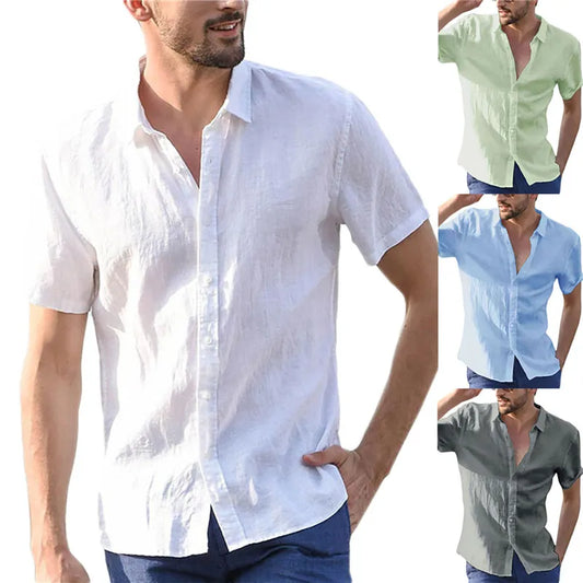 Short Sleeve Shirts Man Cotton Linen Shirt
